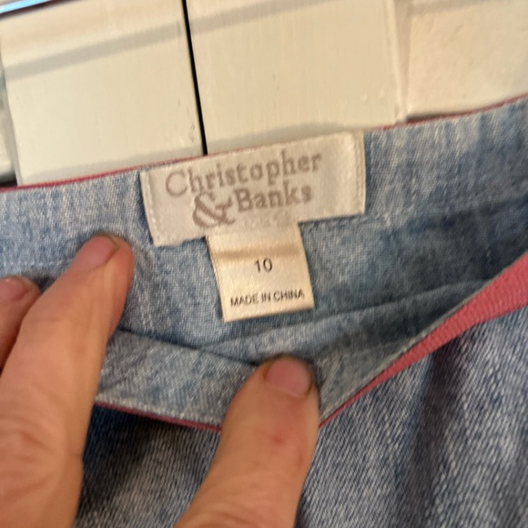 Christopher & Banks Denim Skirt with Pink and Green Stripes - Picture 4 of 7